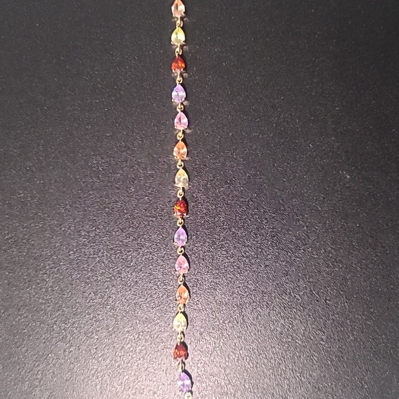 Rainbow Emerald Cut Rectangle Multi-Color Baroque Crystals Bead Bracelet - Picture 2 of 3